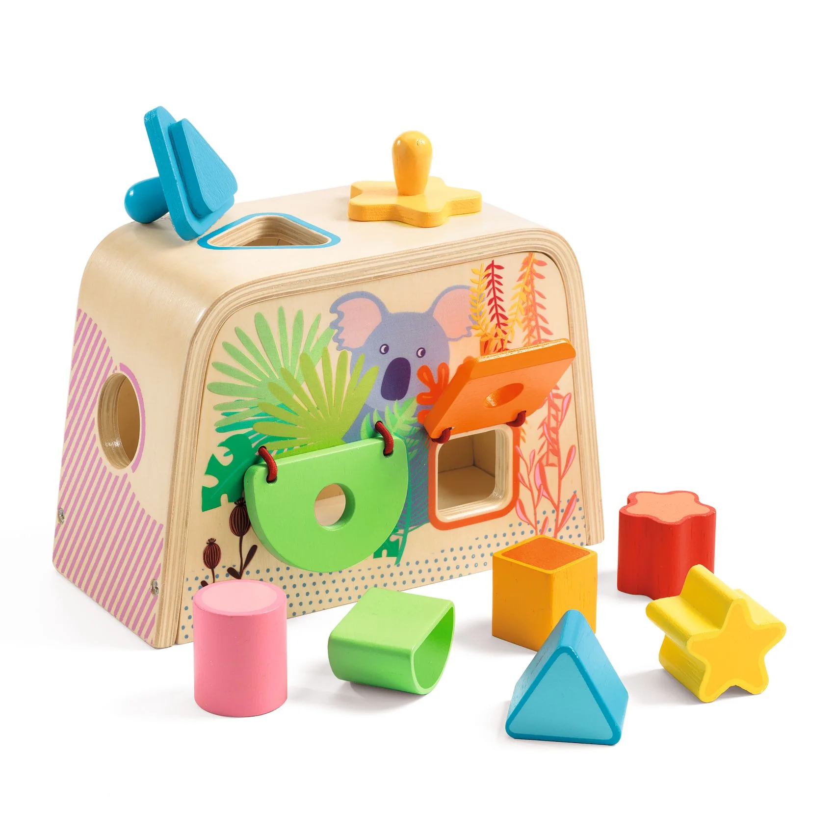 Eco-Friendly DJECO Multi Sensory Wooden Shape Sorter Toy made from FSC® Wood Minimalist