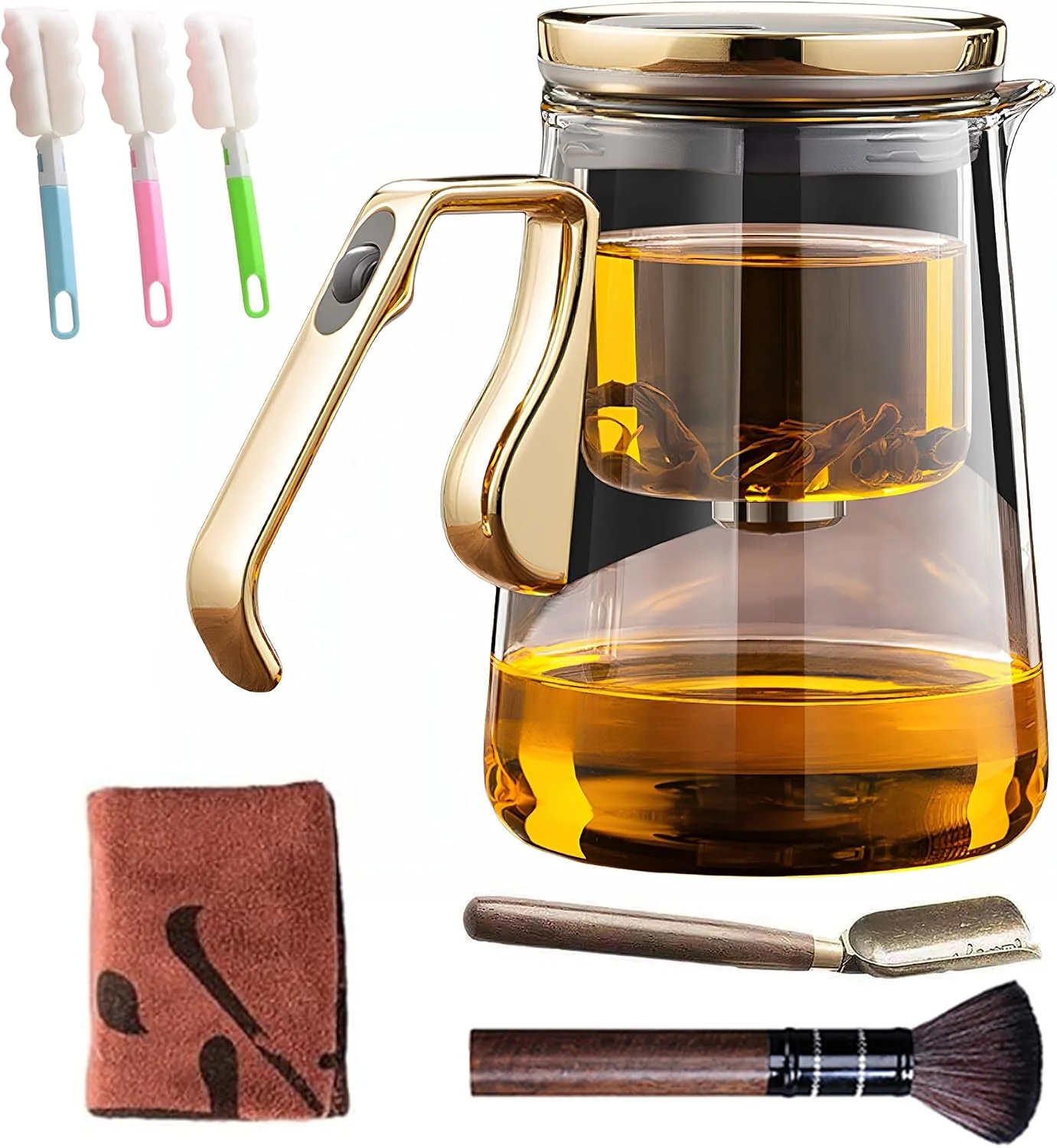 Pure YJX Magnetic Glass Teapot 25.4oz Small Enchanted Brewing Tea Pot Witchcraft Borosilicate Tea Set with Strainer for Loose Leaf or Herbal Exquisite Kettle Gift for Tea Lovers Golden World-Class