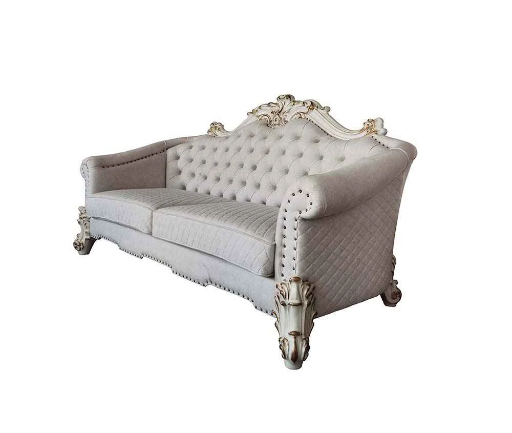 Casual Vendome II – Sofa With 6 Pillows – Two Tone Ivory Fabric Antique Pearl Artisan
