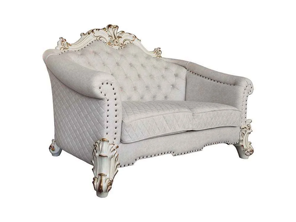 Carefully Designed Vendome II – Loveseat With 4 Pillows – Two Tone Ivory Fabric Antique Pearl Smart