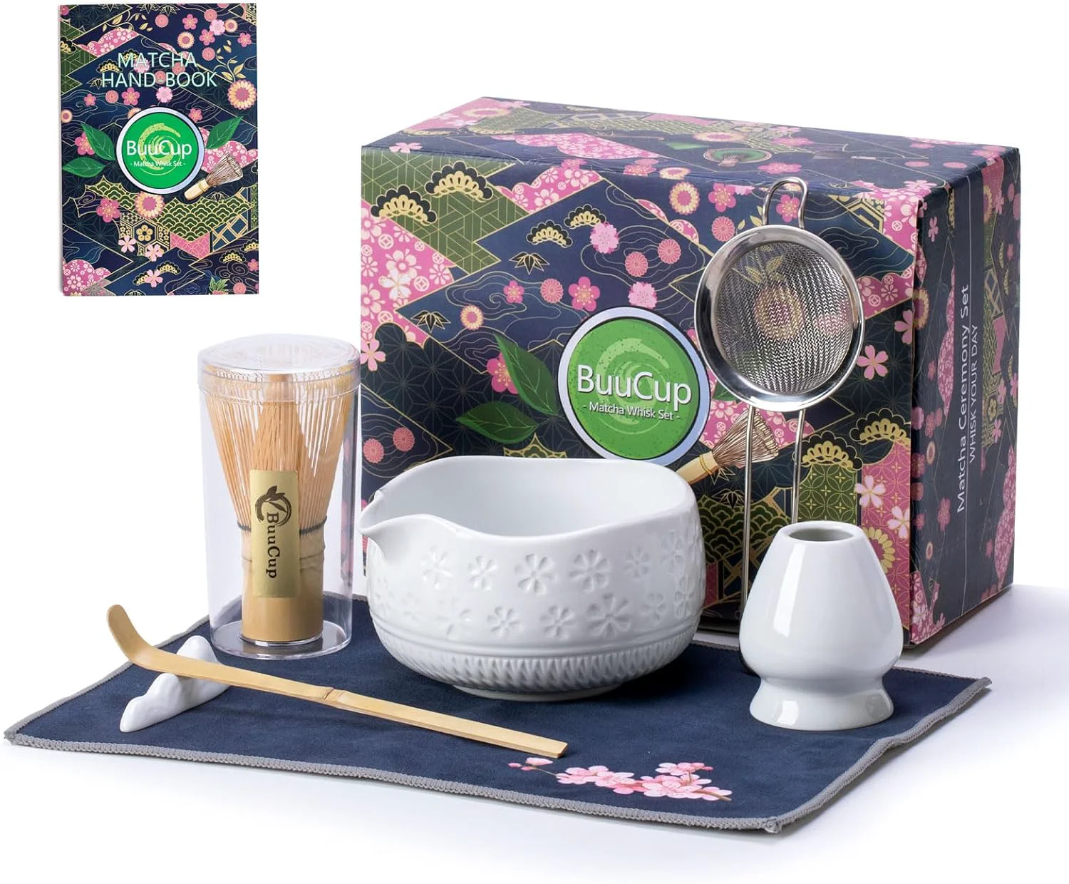 Safe Matcha Whisk Set Ceramic Bamboo 7 Pcs White Includes Bowl Whisk Holder Scoop Rest Sifter Tea Towel Consistent