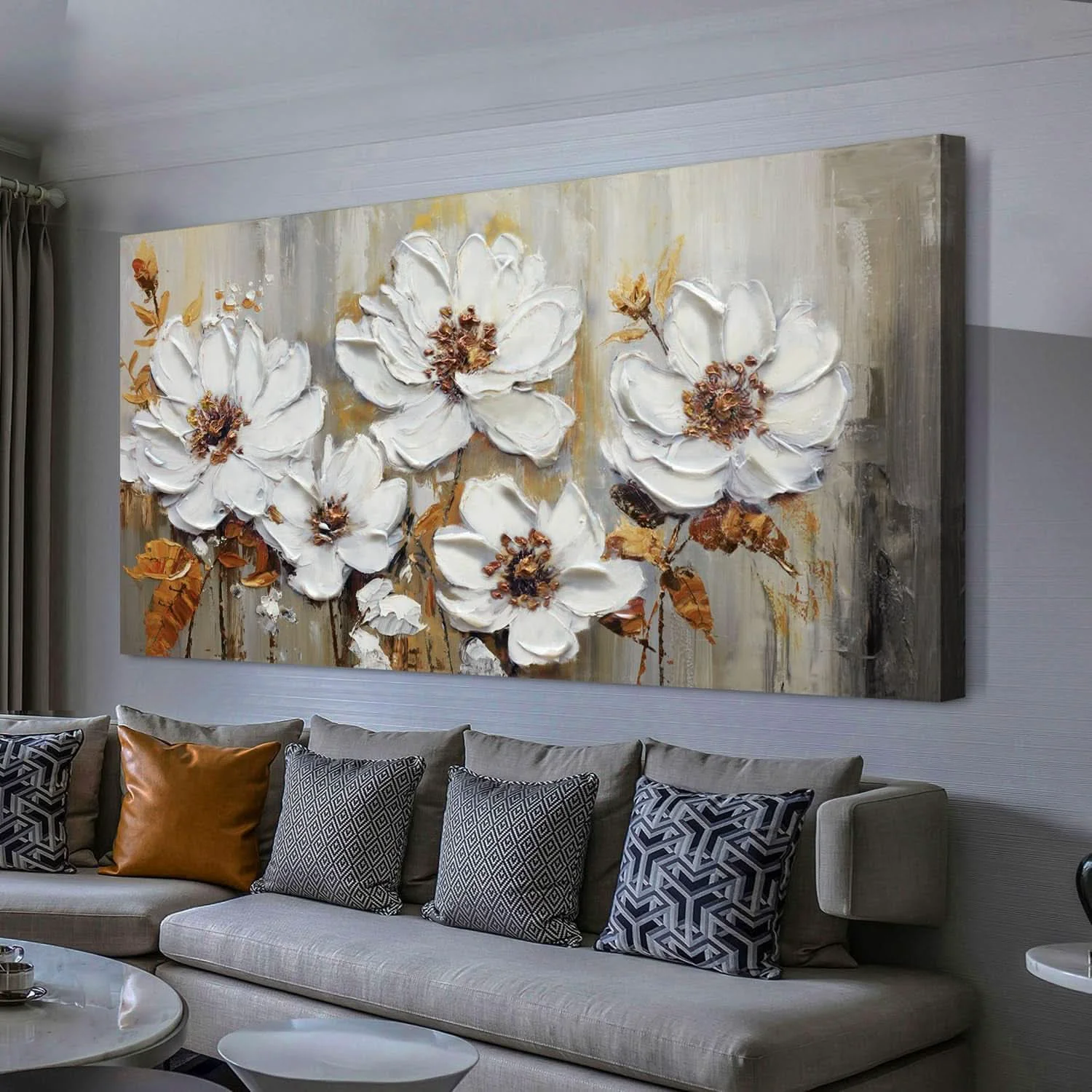 Breathable Premium Canvas Textured Floral Wall Art 58×29 Inches Reusable
