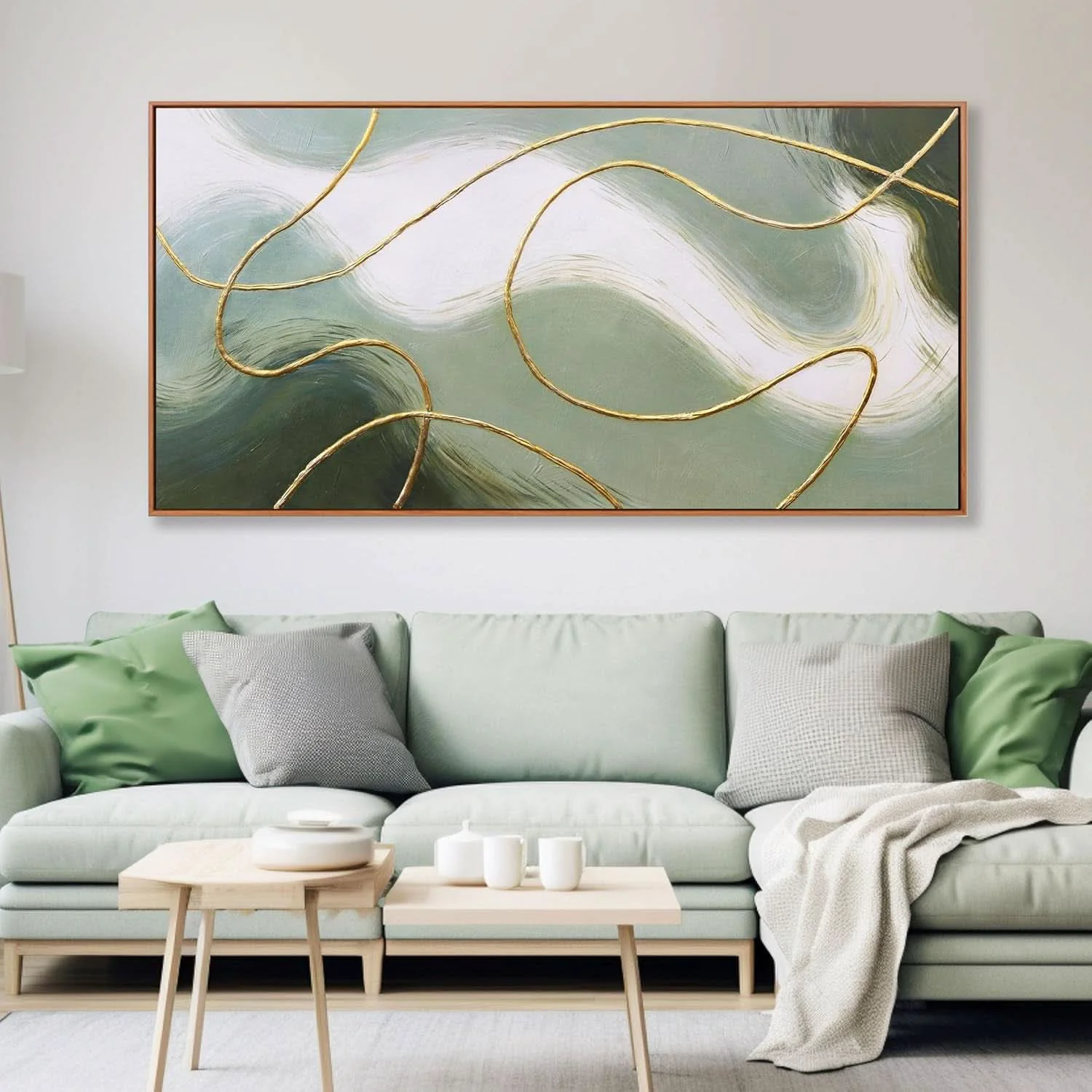 Enhanced 40×20 Abstract Contemporary Canvas Wall Art Emerald Classic