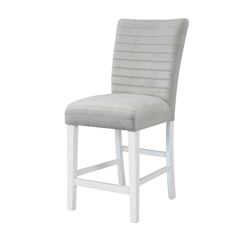 Classic Elizaveta – Counter Height Chair Set of 2 – Gray Velvet White High Gloss World-Class