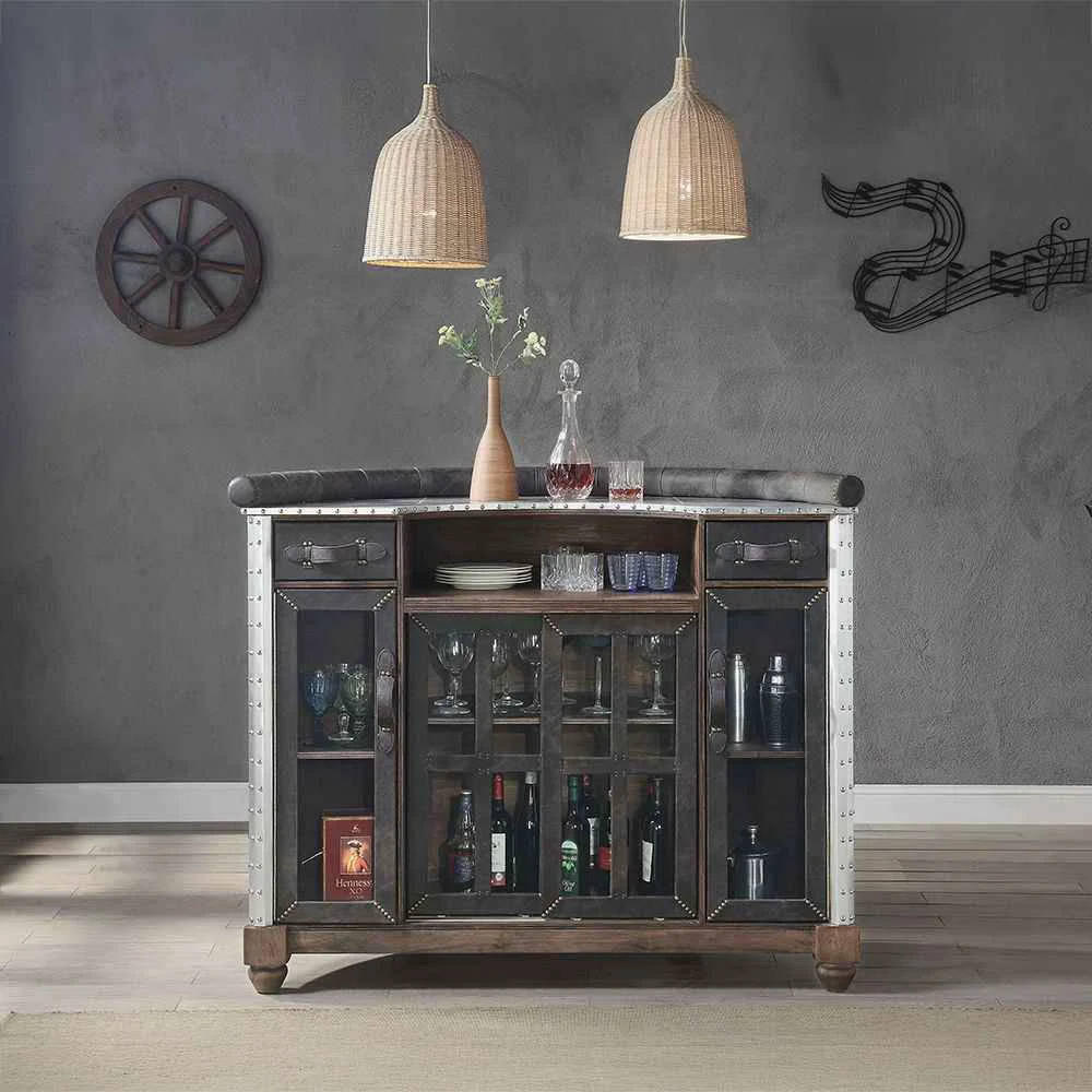 Pure Rahma – Bar Table – Antique Ebony Top Grain Leather Aluminum Authentic