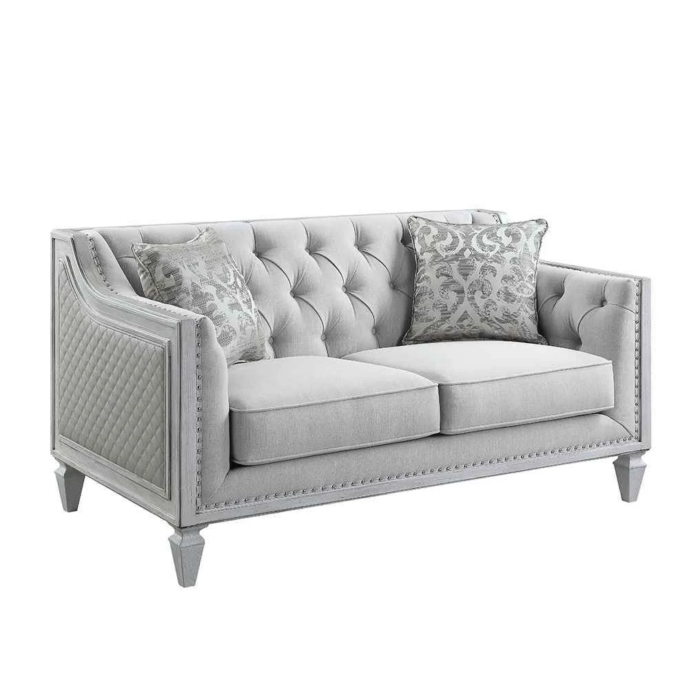 Dependable Katia – Loveseat With 2 Pillows – Light Gray Linen Weathered White Trendy