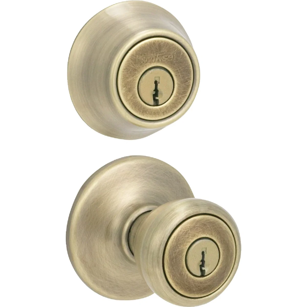 Luxury Kwikset Antique Brass Deadbolt and Door Knob Combo Original Design