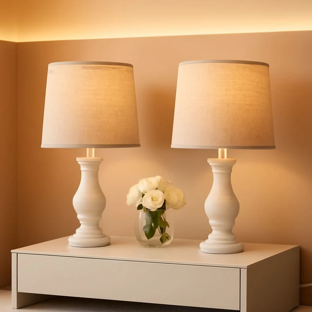 Official Rustic Farmhouse TwentyTwoInch Table Lamps Linen Shades Reusable