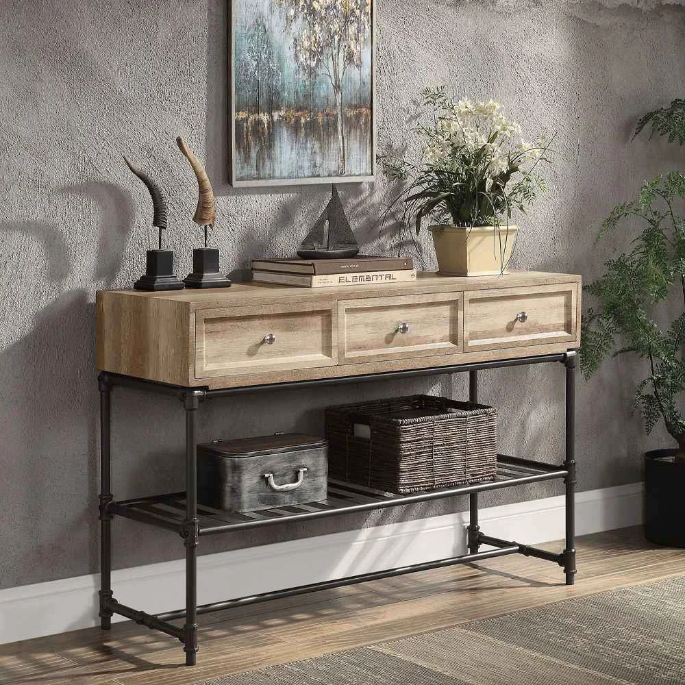 Effective Brantley II – Sofa Table – Oak Sandy Black Powerful