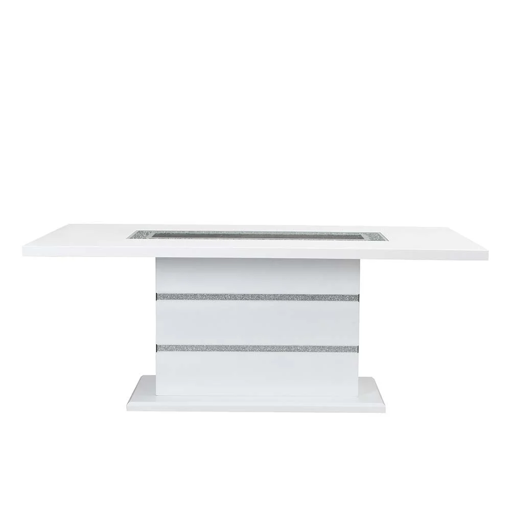Outstanding Elizaveta – Dining Table With Pedestal Base – Faux Crystal Diamonds White High Gloss Reusable