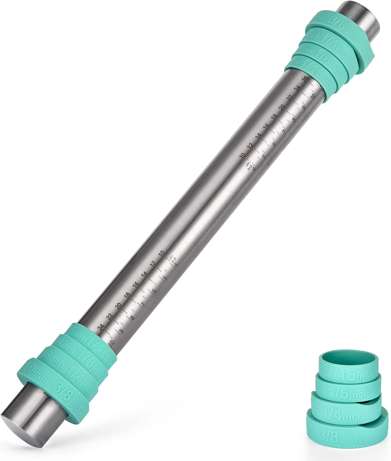 Healthy U-Taste 18 8 Stainless Steel 16 inch Adjustable Rolling Pin with Silicone Removable Thickness Rings Exceptional
