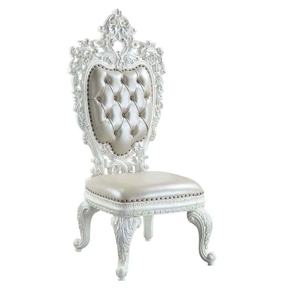 Green Vanaheim – Side Chair Set of 2 – Beige Synthetic Leather Antique White Unique