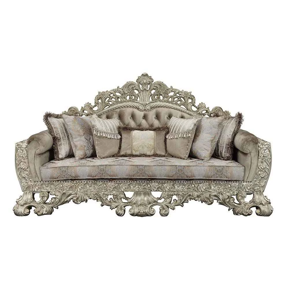 Superior Sorina – Sofa With 7 Pillows – Velvet Fabric Antique Gold Comfortable