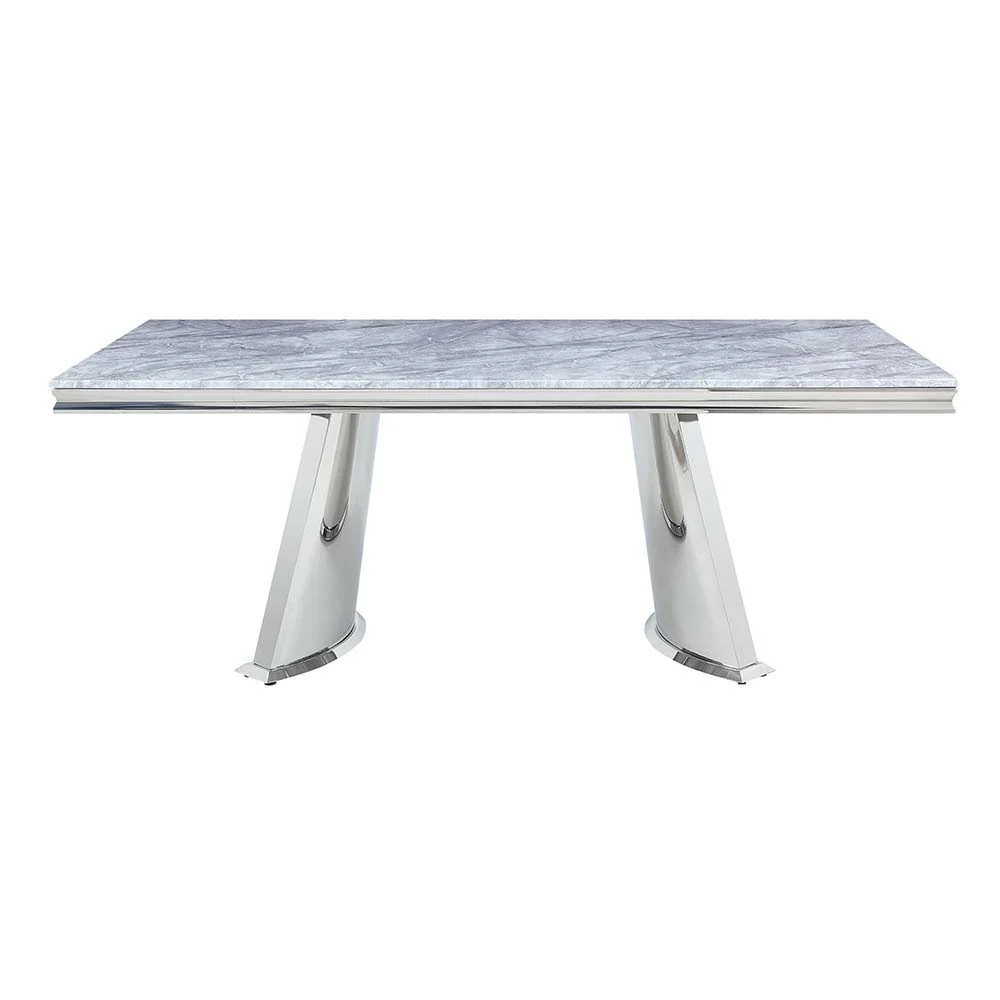 Practical Destry – Dining Table With Engineering Stone Top Pedestal Base – Engineering Stone Top Mirrored Silver Soft