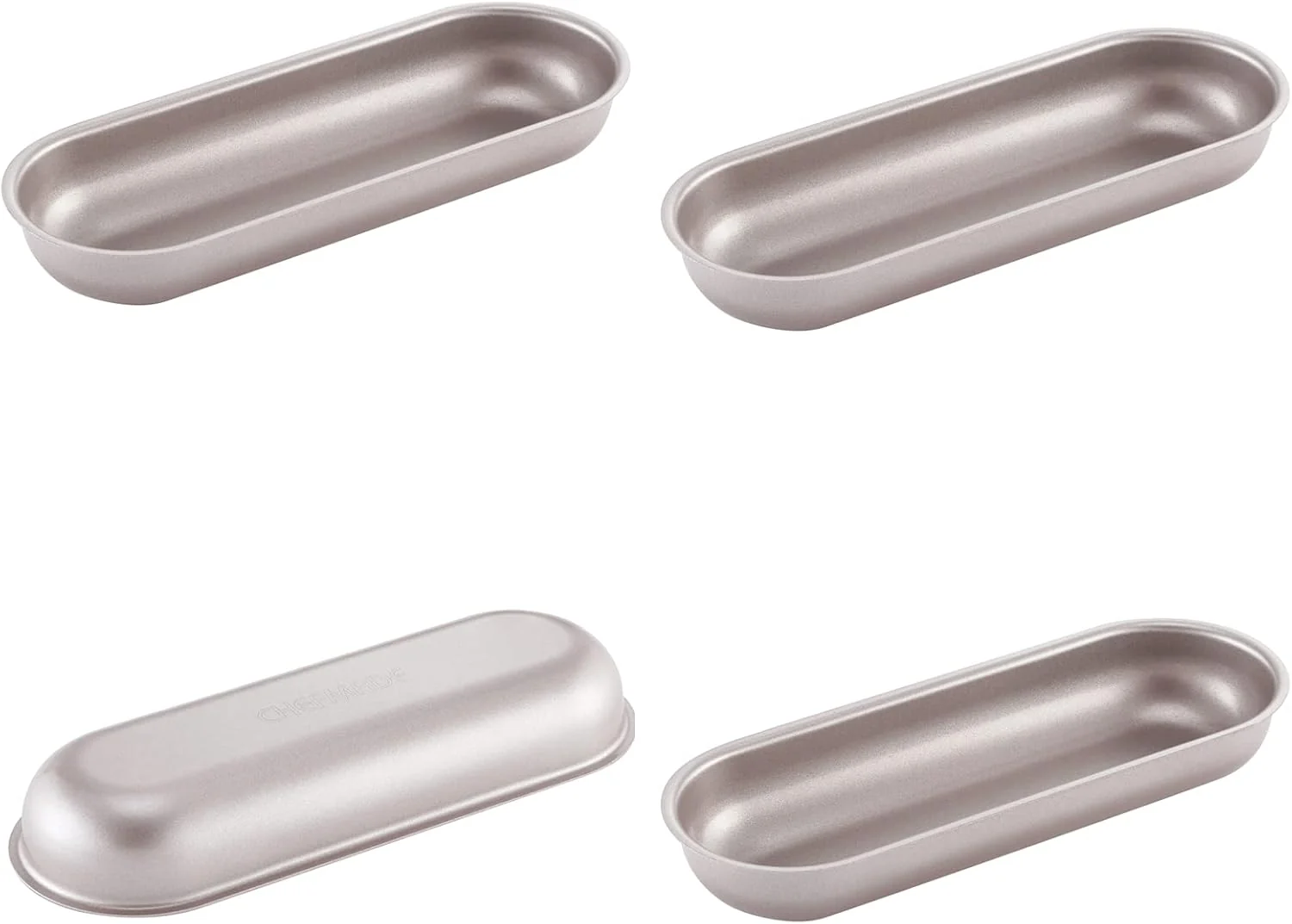 Smooth Chefmade Mini Loaf Pan Set 7-Inch 4Pcs Non-Stick Hotdog-Shaped Bread and Cake Bakeware for Kitchen Baking Champagne Gold Solid