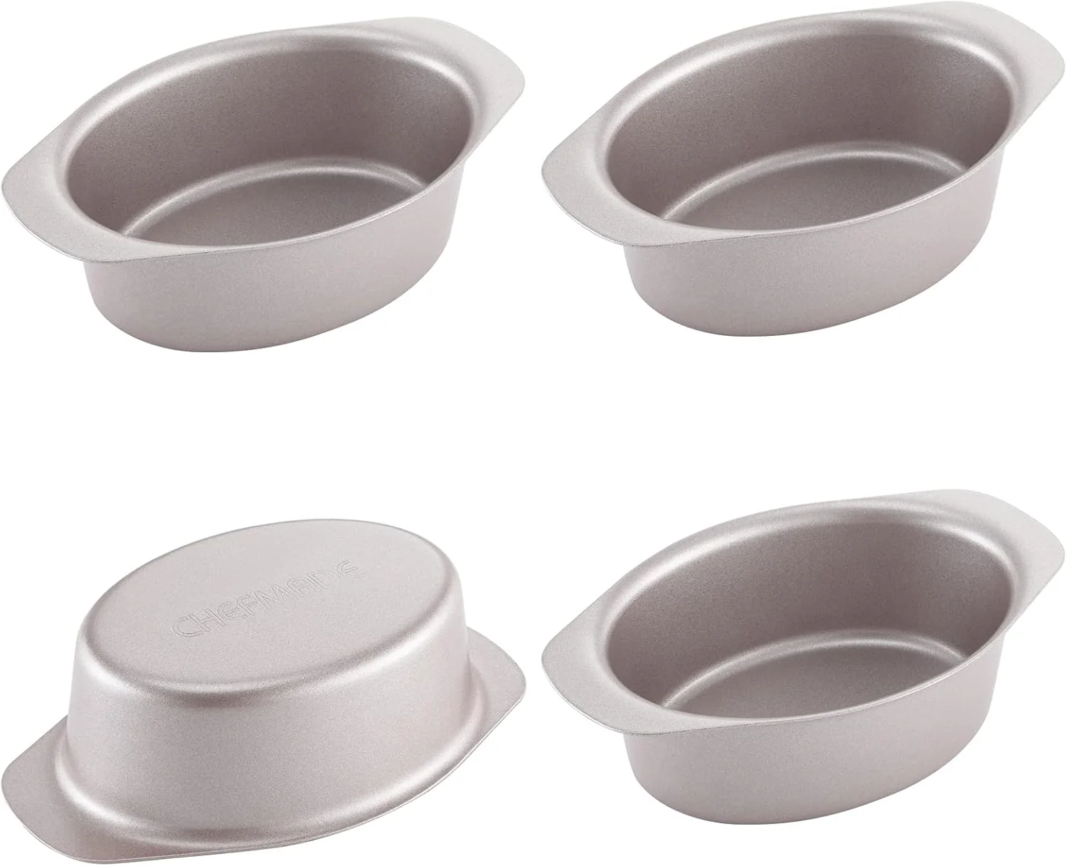 Detailed Chefmade Mini Cheese Cake Pan Set 3.7-Inch 4Pcs Non-Stick Oval Cake and Loaf Bakeware for Oven and Instant Pot Baking Champagne Gold Prestigious