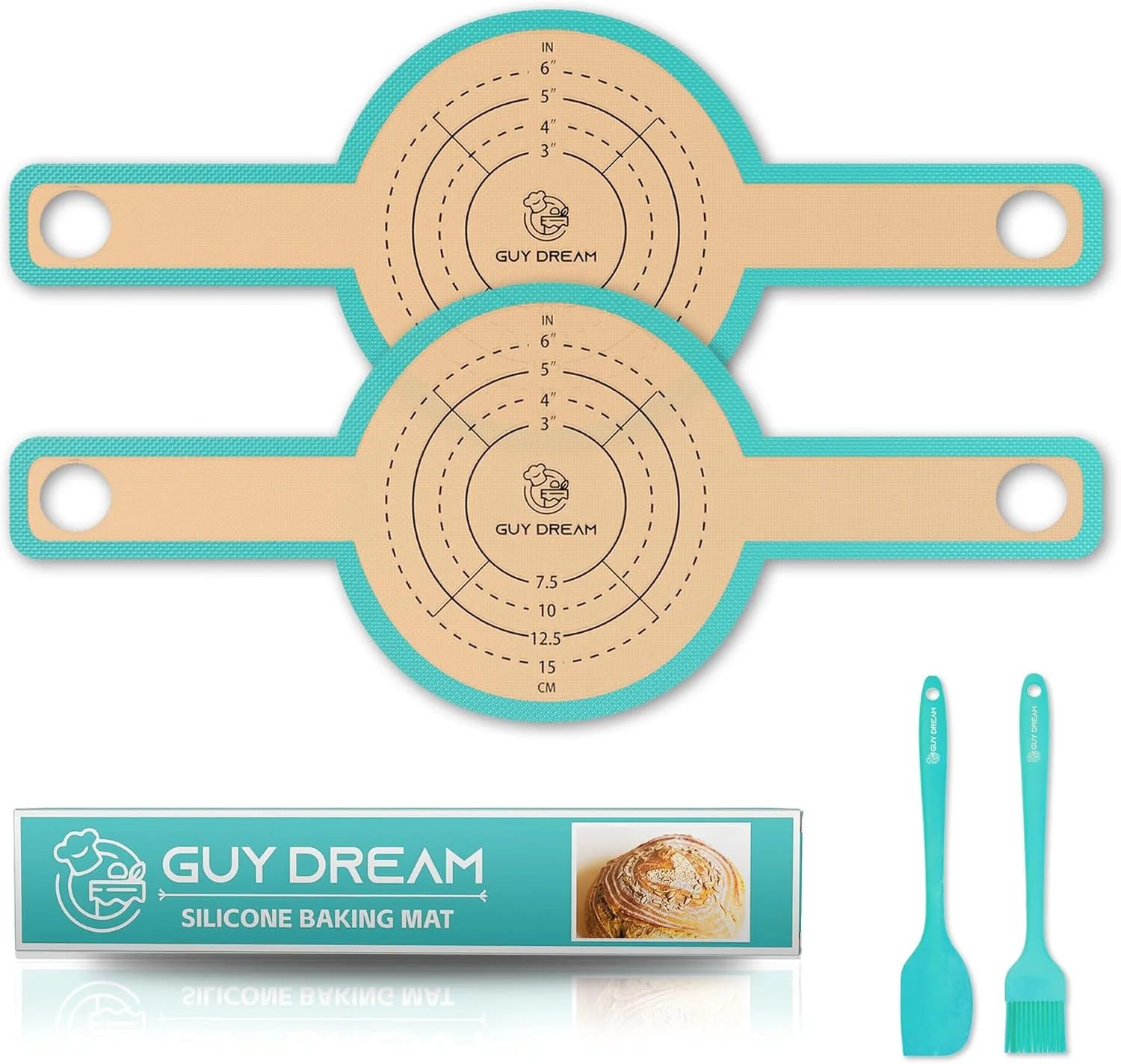 Optimized GUYGUYDREMAT Bread Sling for Dutch Oven – Heavy-Duty Reusable Silicone Baking Mat with Finger-Loop Handles Non-Stick Sourdough Bread Liner Fits 8–9 Inch Baskets 2-Pack Modern Teal Premium Material