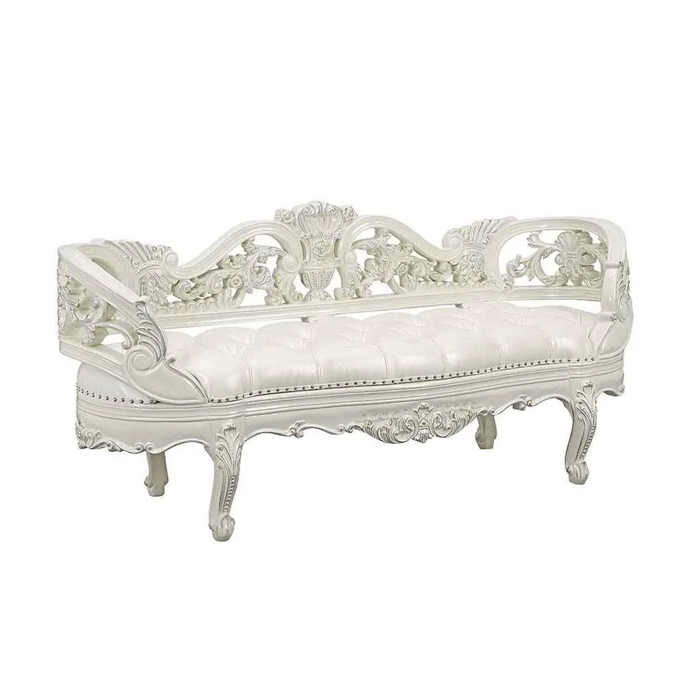 Practical Adara – Bench – Pearl White Synthetic Leather Antique White Natural
