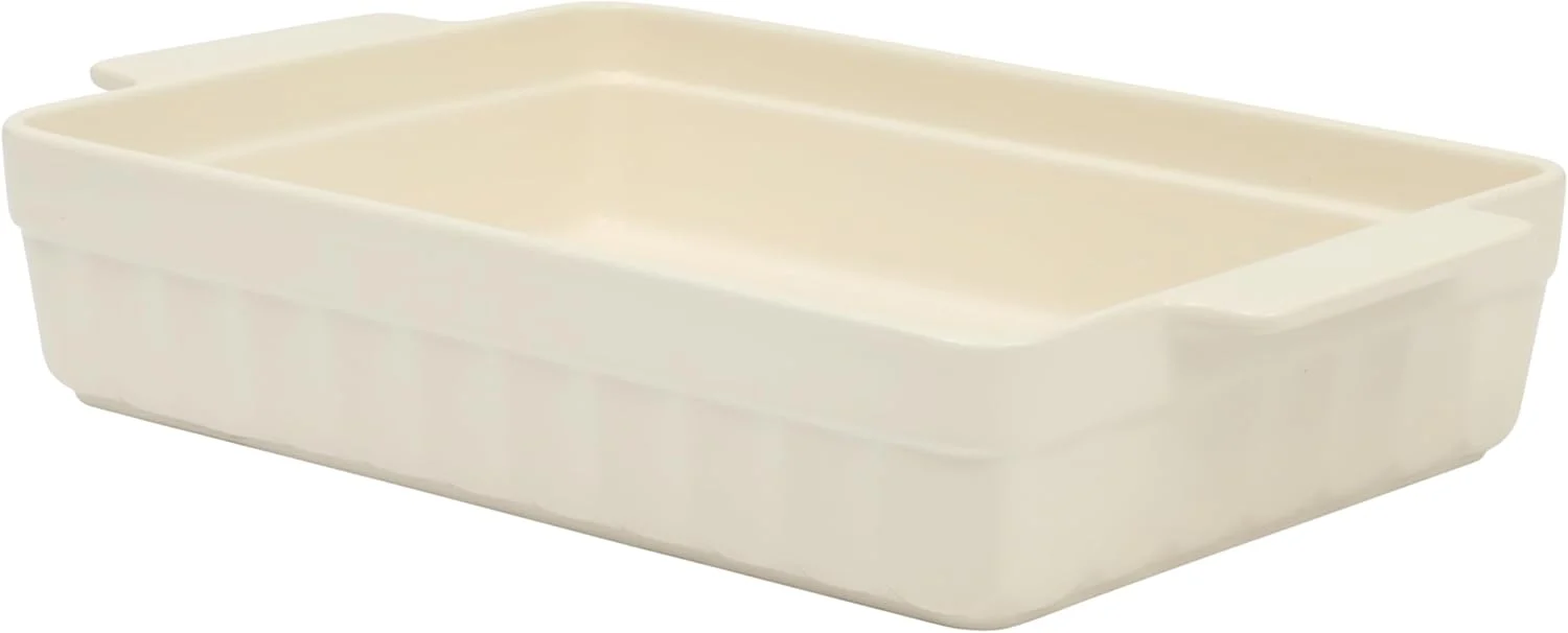 Professional Martha Stewart Broadbrook Ceramic Bakeware 13×9 Inch Rectangular Baking Dish with Handles Cream Glazed Stoneware for Casseroles Lasagna Classic
