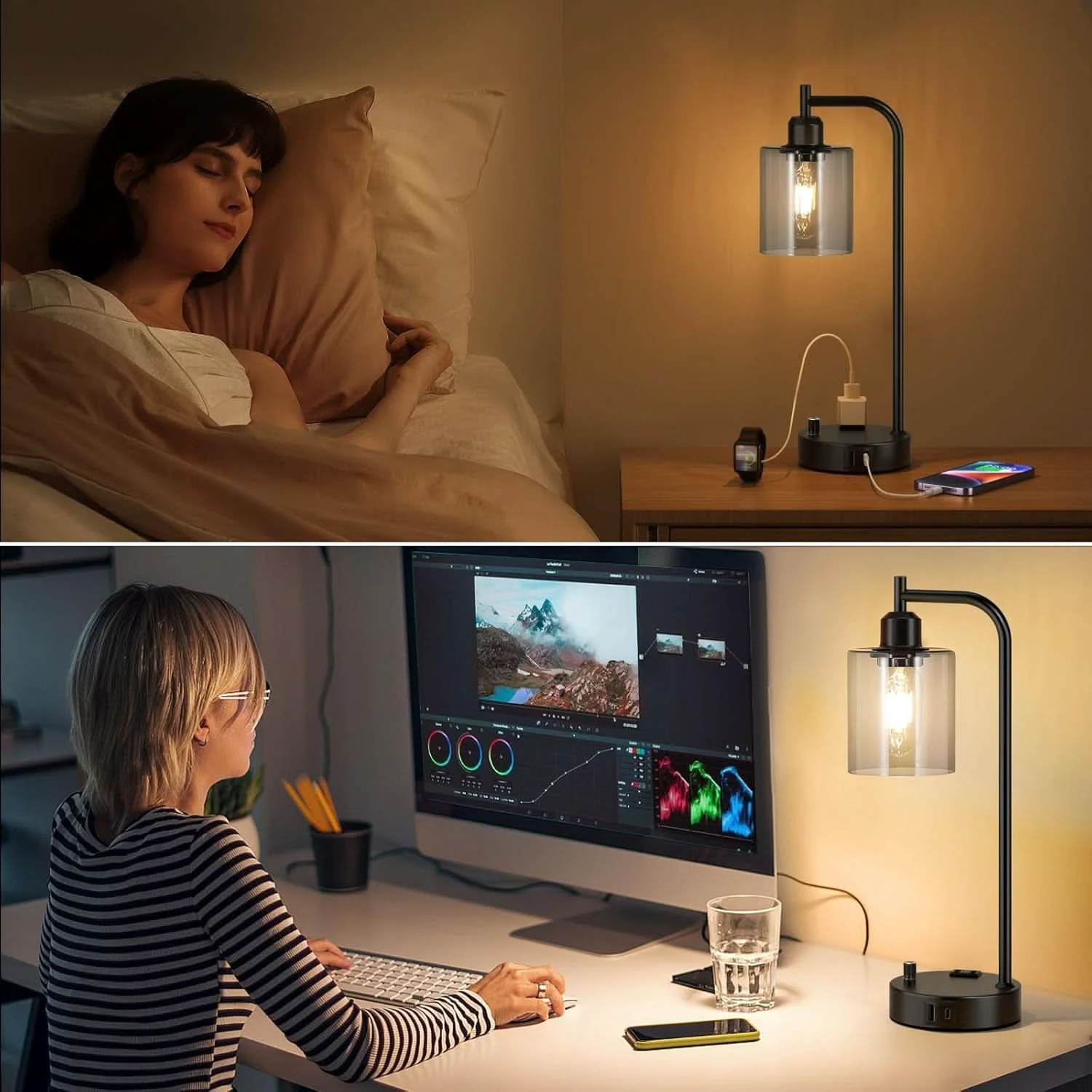 Trusted Industrial Desk Lamps 2 Pack Dimmable With USB C Ports Superior