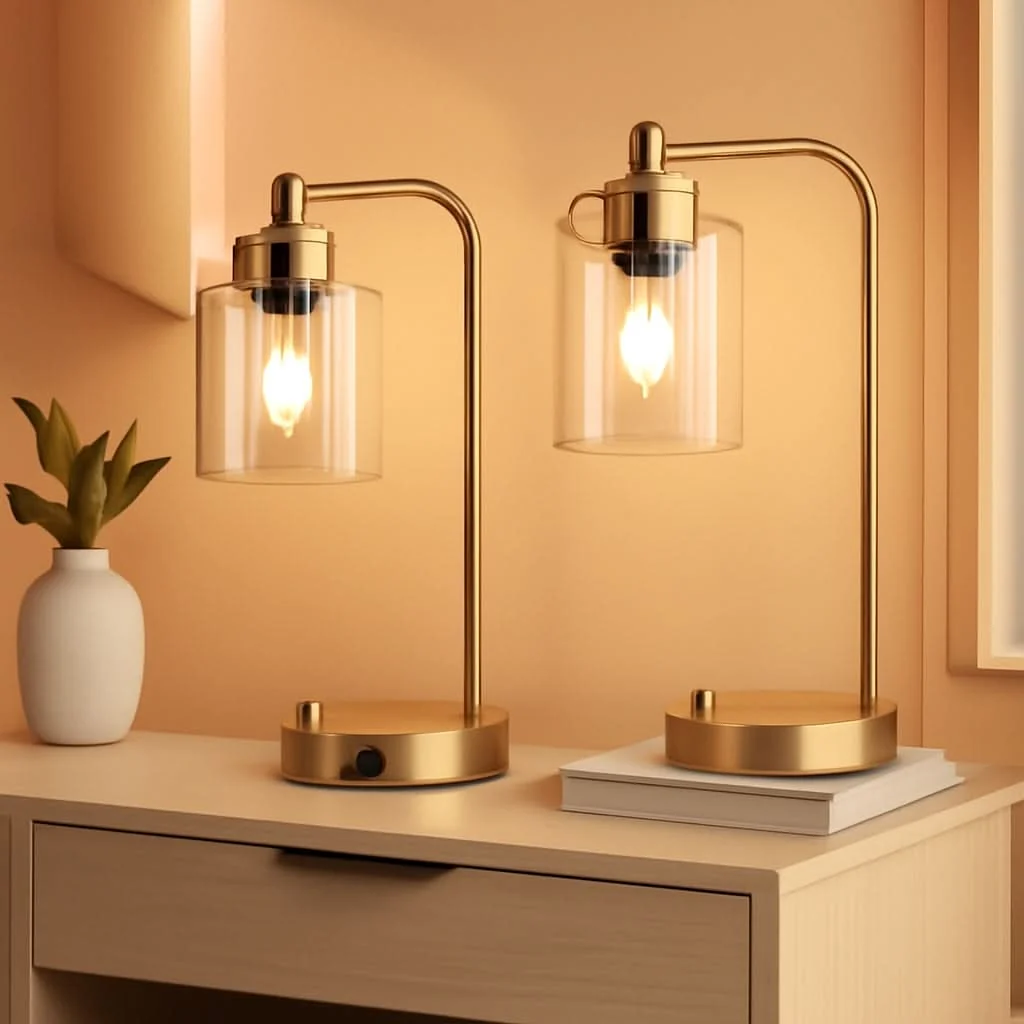 Excellent Set Of 2 Gold Table Lamps With 2 USB Ports Dimmable Casual