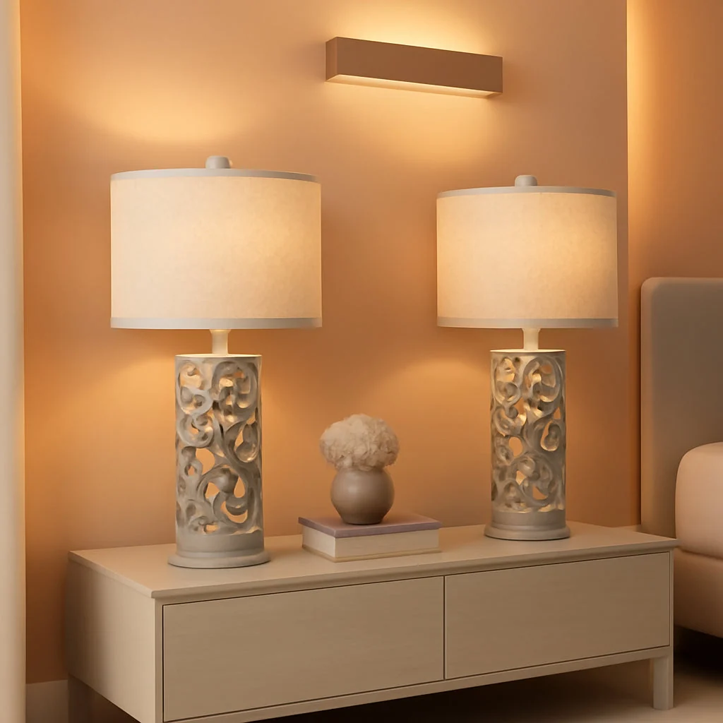 Green 22 Inch Farmhouse Bedside Lamps with USB Night Light Set of 2 High-End