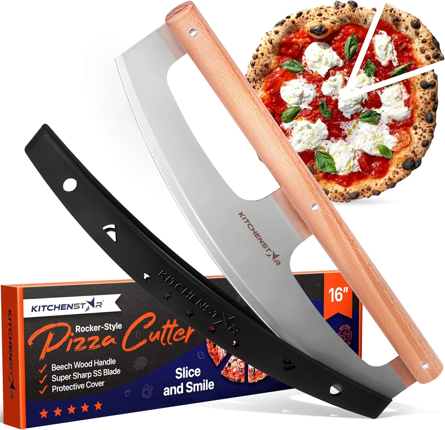 Organic 16-Inch Pizza Cutter Rocker Blade Practical