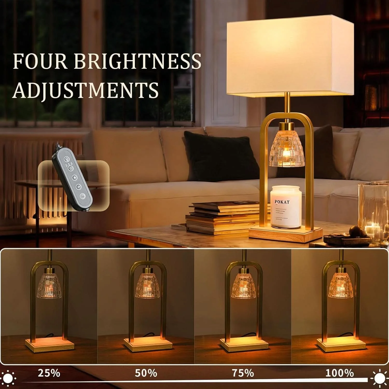 Professional Brushed Gold Candle Warmer Lamp Programmable Timer Detailed
