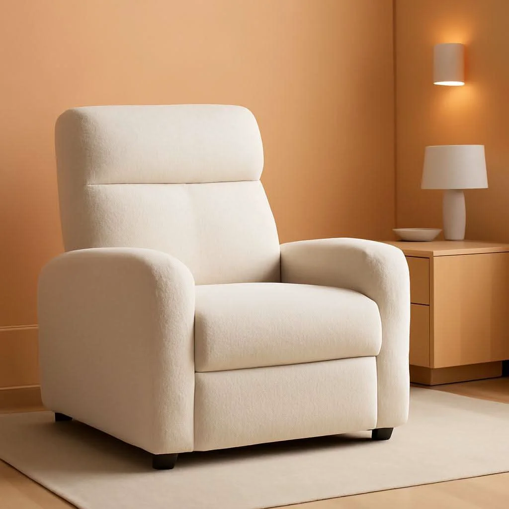 Selected Ivory Fabric Recliner Chair With Adjustable Recline Official