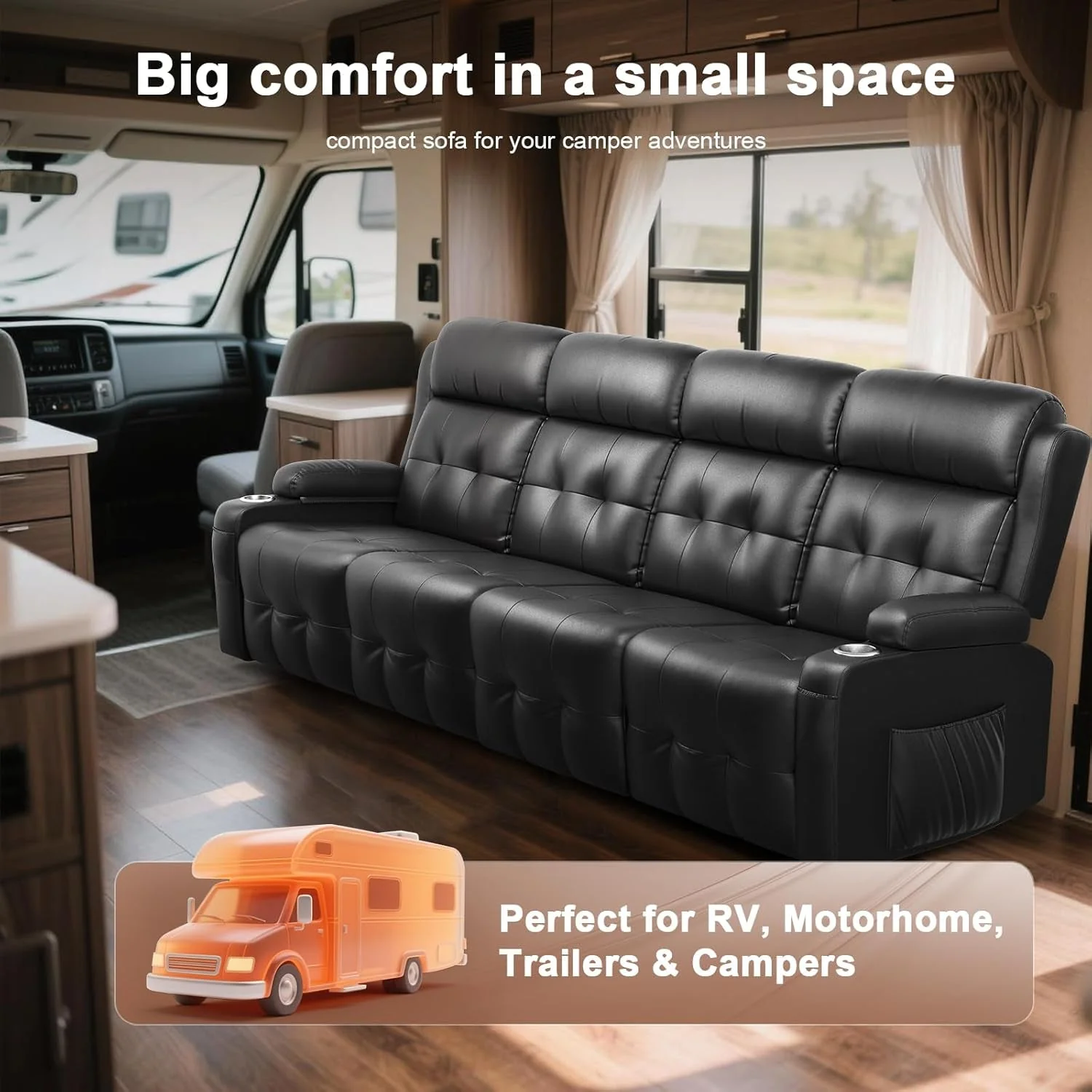 Authentic Four Seat Upholstered Sofa Recliner With Cupholders Selected