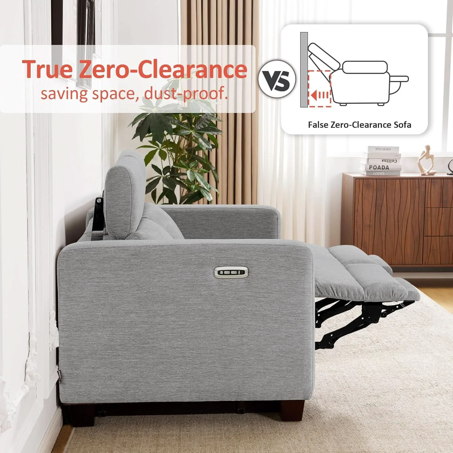 Detailed Charcoal Upholstered Power Recliner Sofa 88.6 Inches World-Class
