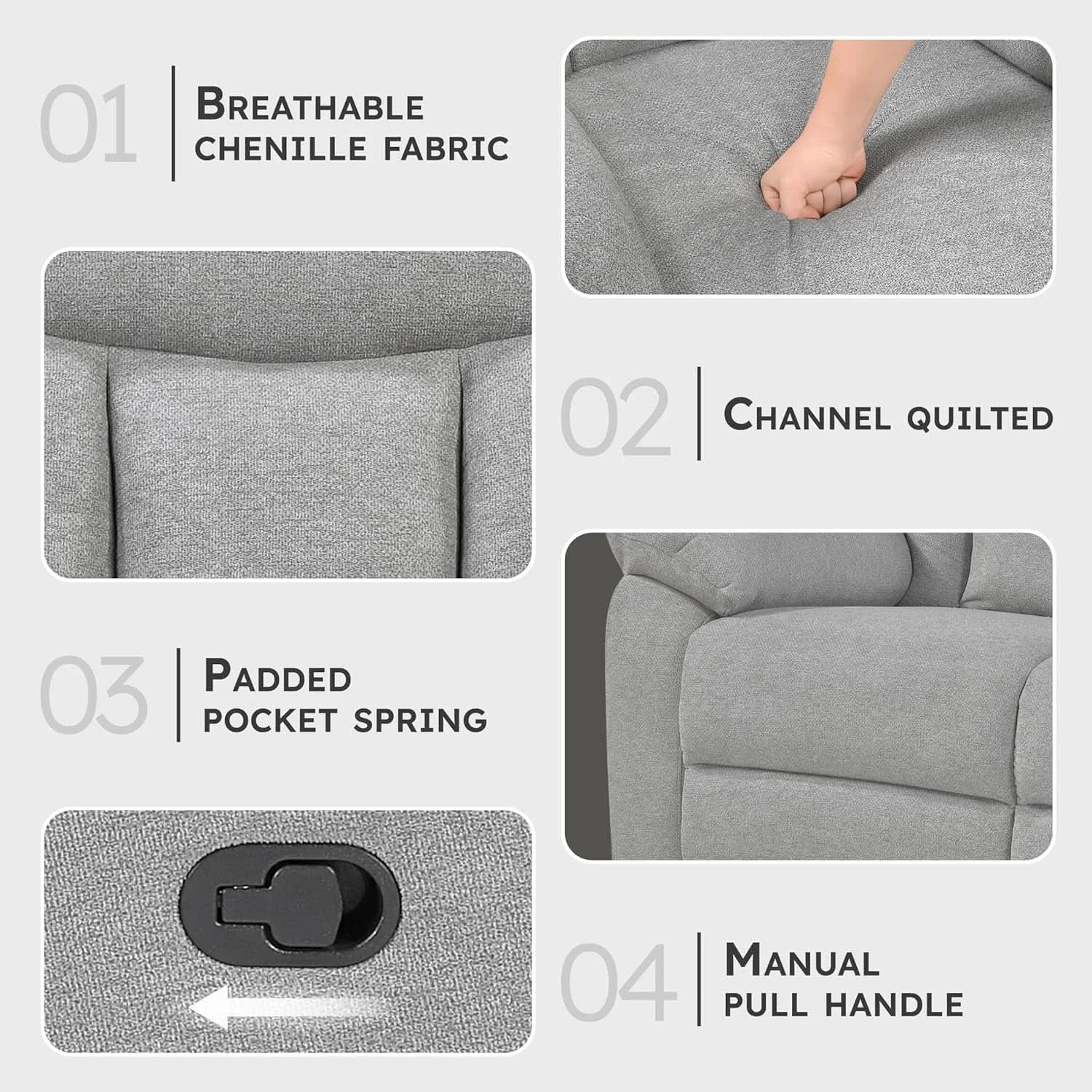 Excellent Gray Chenille Double Recliner Sofa Durable Upholstery Long-Lasting