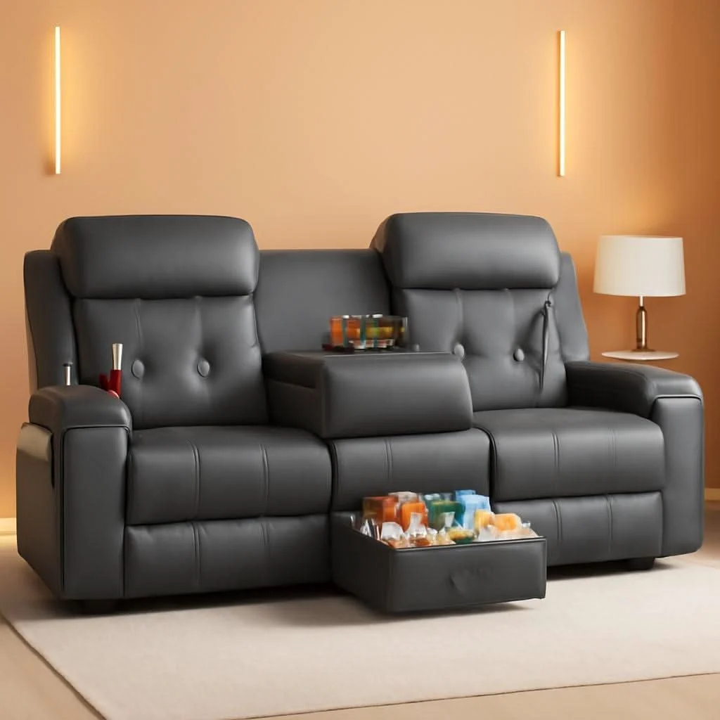 Traditional Recliner Sofa With Extra Oversized Storage Cupholders High-End