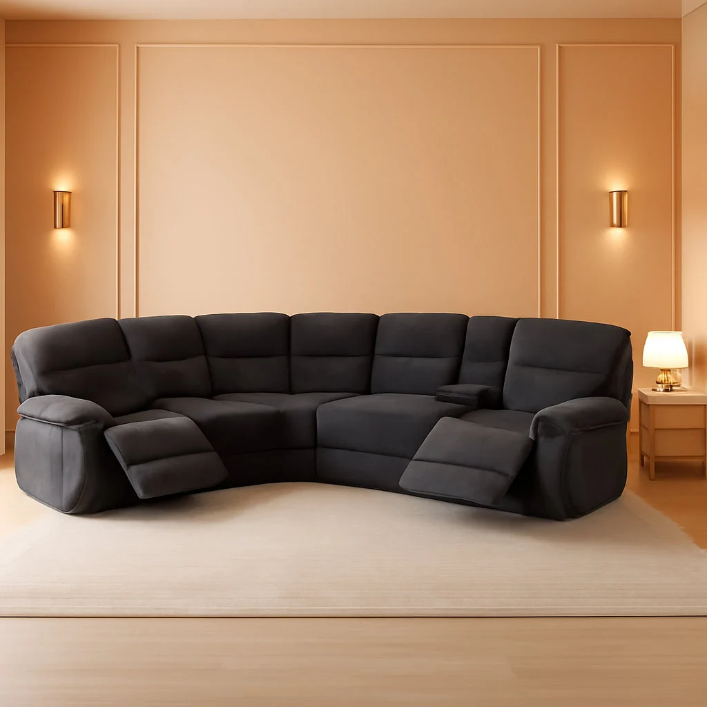 Proven Midnight Grey Corduroy Manual Recliner Sectional Sofa Sophisticated