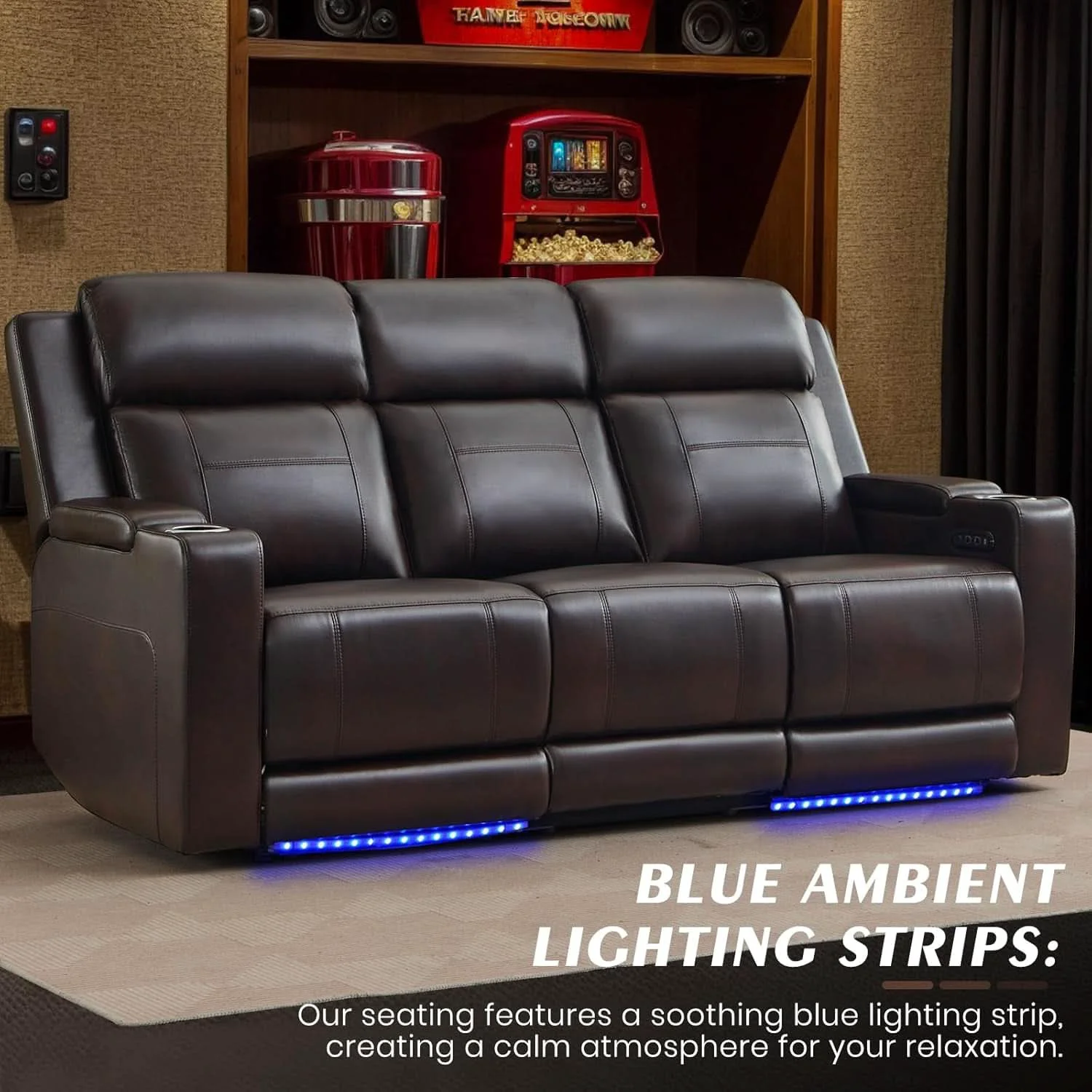 Exclusive Brown Power Recliner Sofa Featuring Adjustable Headrest Eco-Friendly