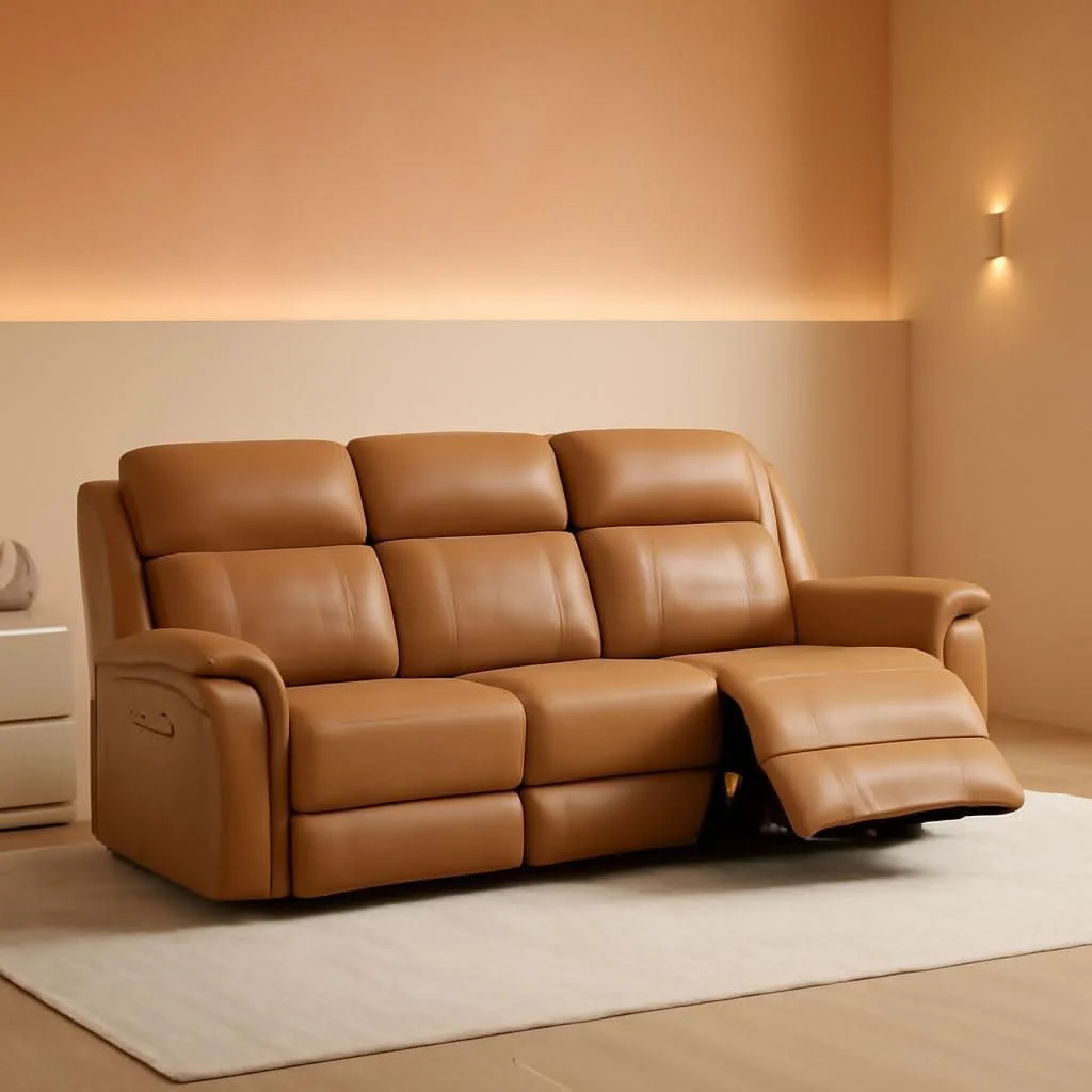 Original Design Leather Power Recliner Sectional Featuring USB Ports Optimized