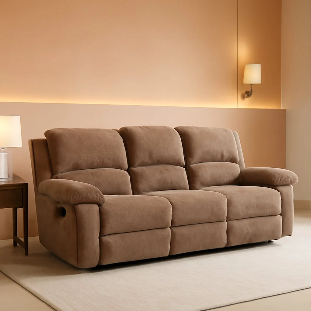 Authentic Khaki Ultrafabric Cloudlike Recliner Sofa With Console Modern