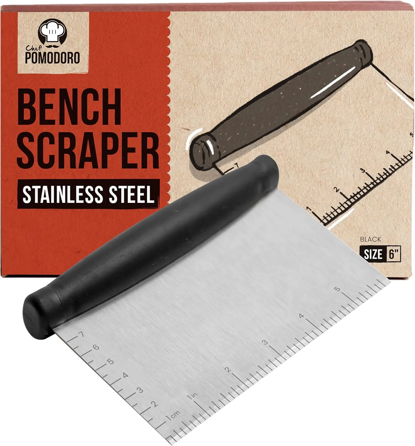 Recyclable Chef Pomodoro Stainless Steel Bench Scraper 6 for Bread Pizza and Pastry Dough Scraper Kitchen Scraper Tool Sharp Edge Food Scraper Tool Kitchen Exceptional