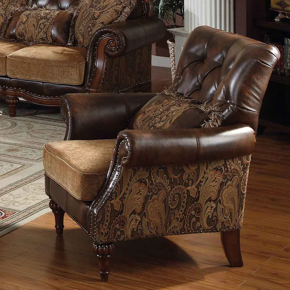 Genuine Dreena – Chair With Pillow – Two Tone Brown Synthetic Leather Chenille Cherry Luxury