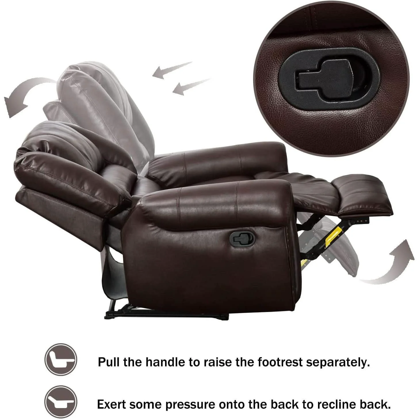 Flexible Brown Leather Recliner Chair With Traditional Style Minimalist