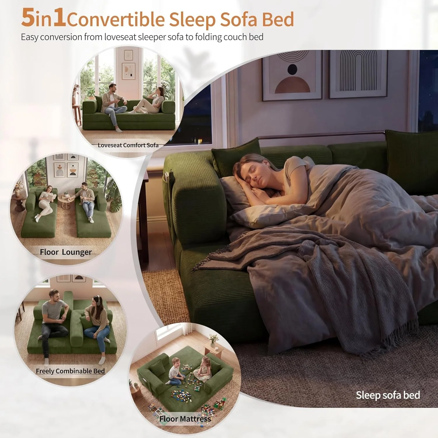 Traditional Emerald 78.8 Inches able Sleeper Couch Bed Modern