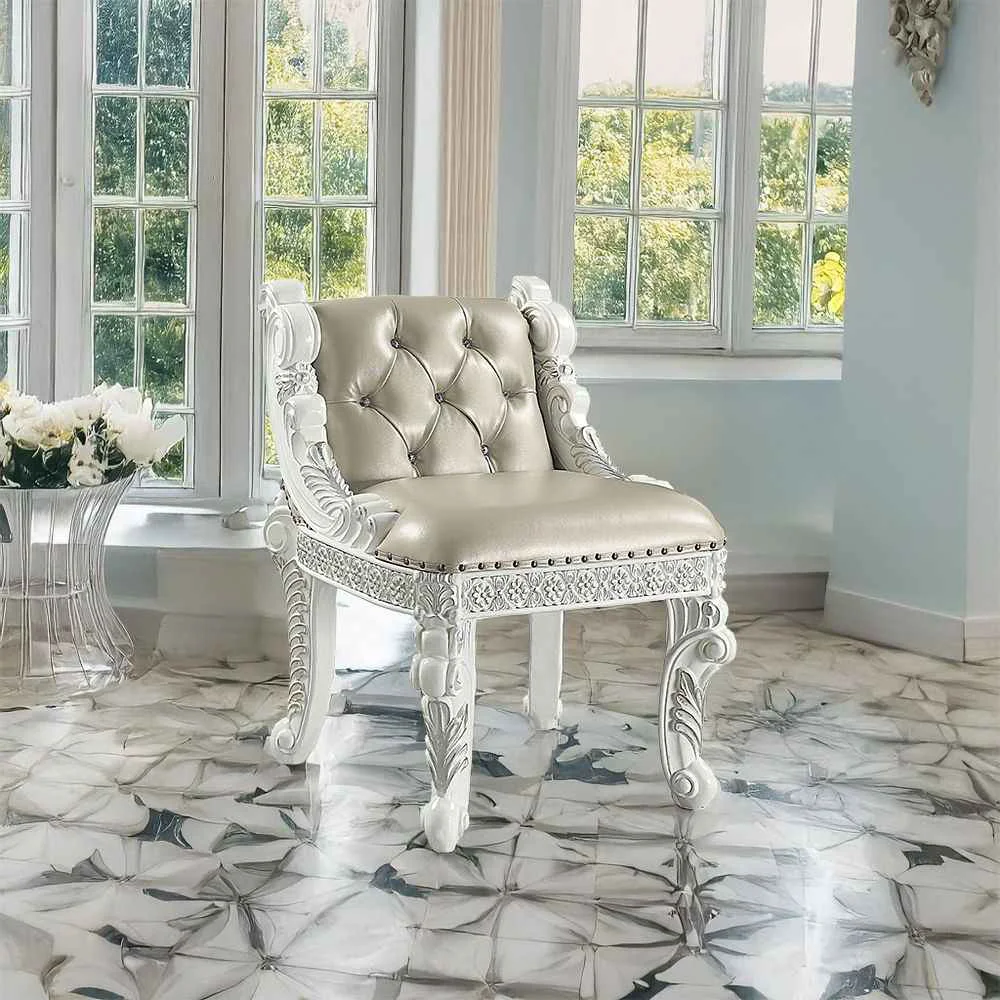 Next-Generation Vanaheim – Vanity Stool – Beige Synthetic Leather Antique White Trusted