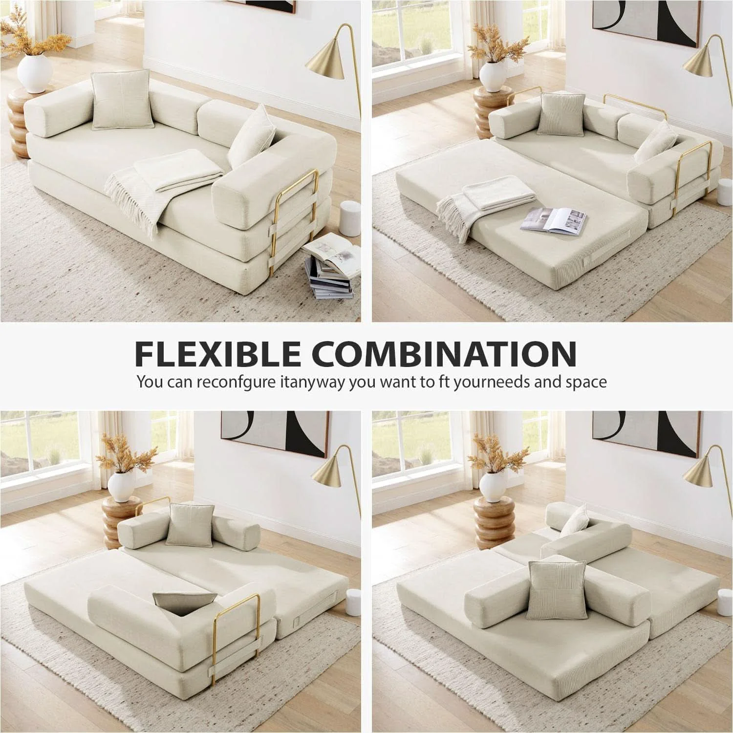 Artisan 78Inch Convertible Sleeper Sofa Bed Beige Upholstery Fashionable