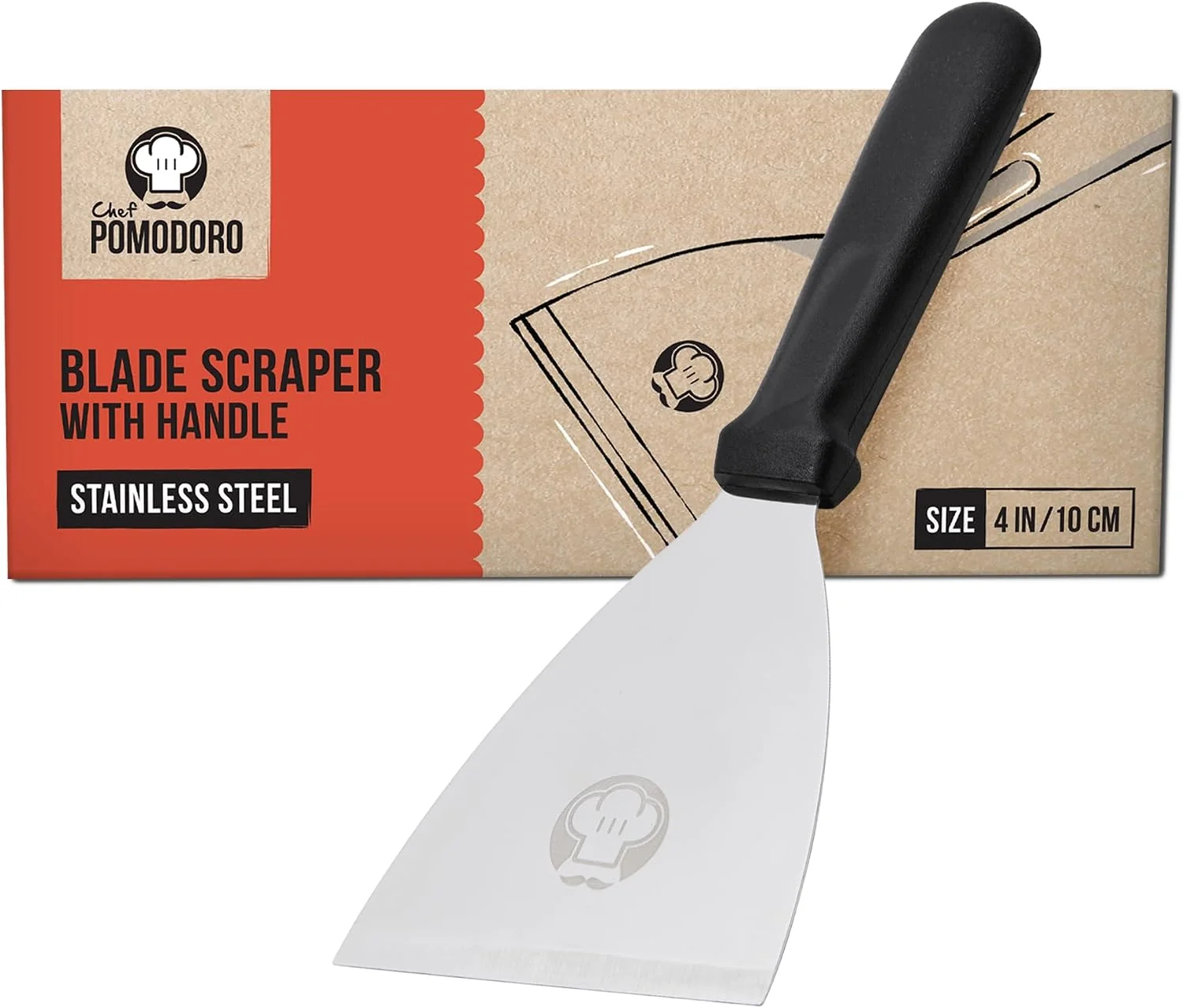 Pure Chef Pomodoro Stainless Steel Bench Scraper Pizza Dough Cutter 4 inch Non-Slip Grip Cuts Dough Portions Bread Chops Veggies Rust-Resistant Dishwasher Safe Metric amp Imperial Measurements Premium Material