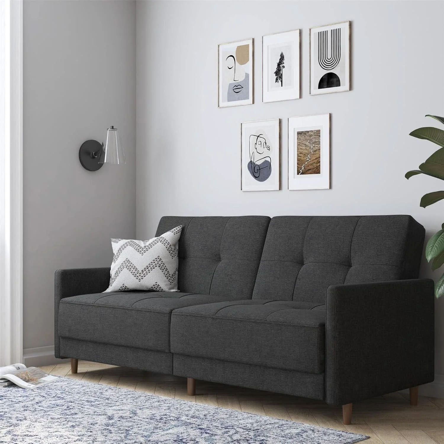 Stylish Contemporary Upholstered 76 Inch Grey Sleeper Sofa Smart