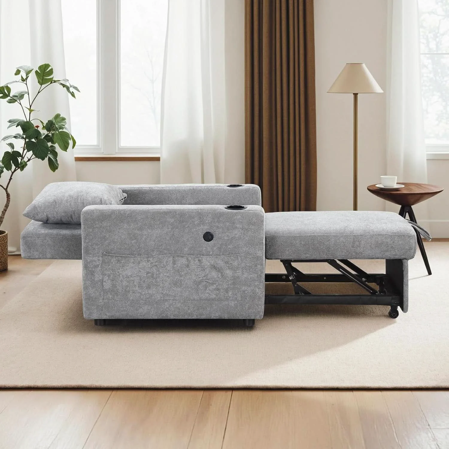 Convenient Convertible Sleeper Chair Bed With Linen Upholstery Consistent
