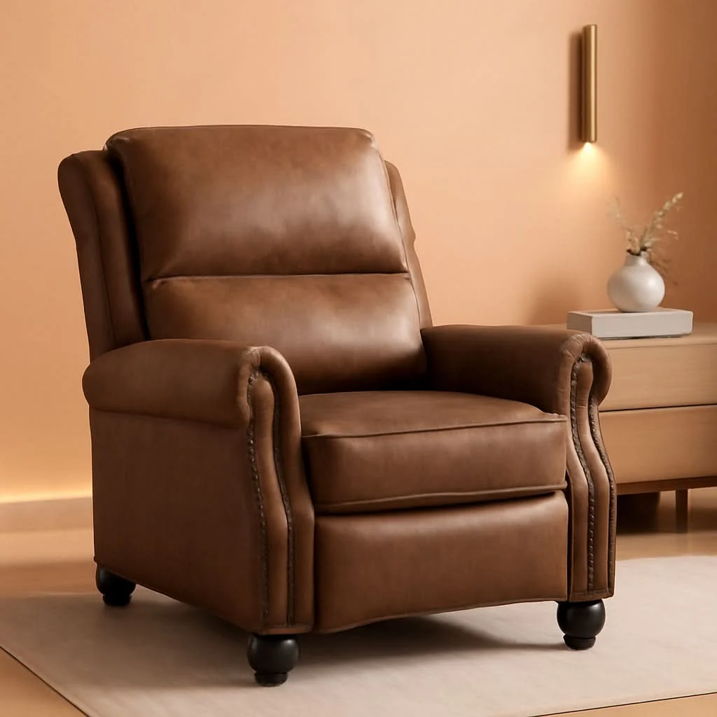 Original Pushback Recliner Chair Leather Rivet Decoration Chocolate High-Performance