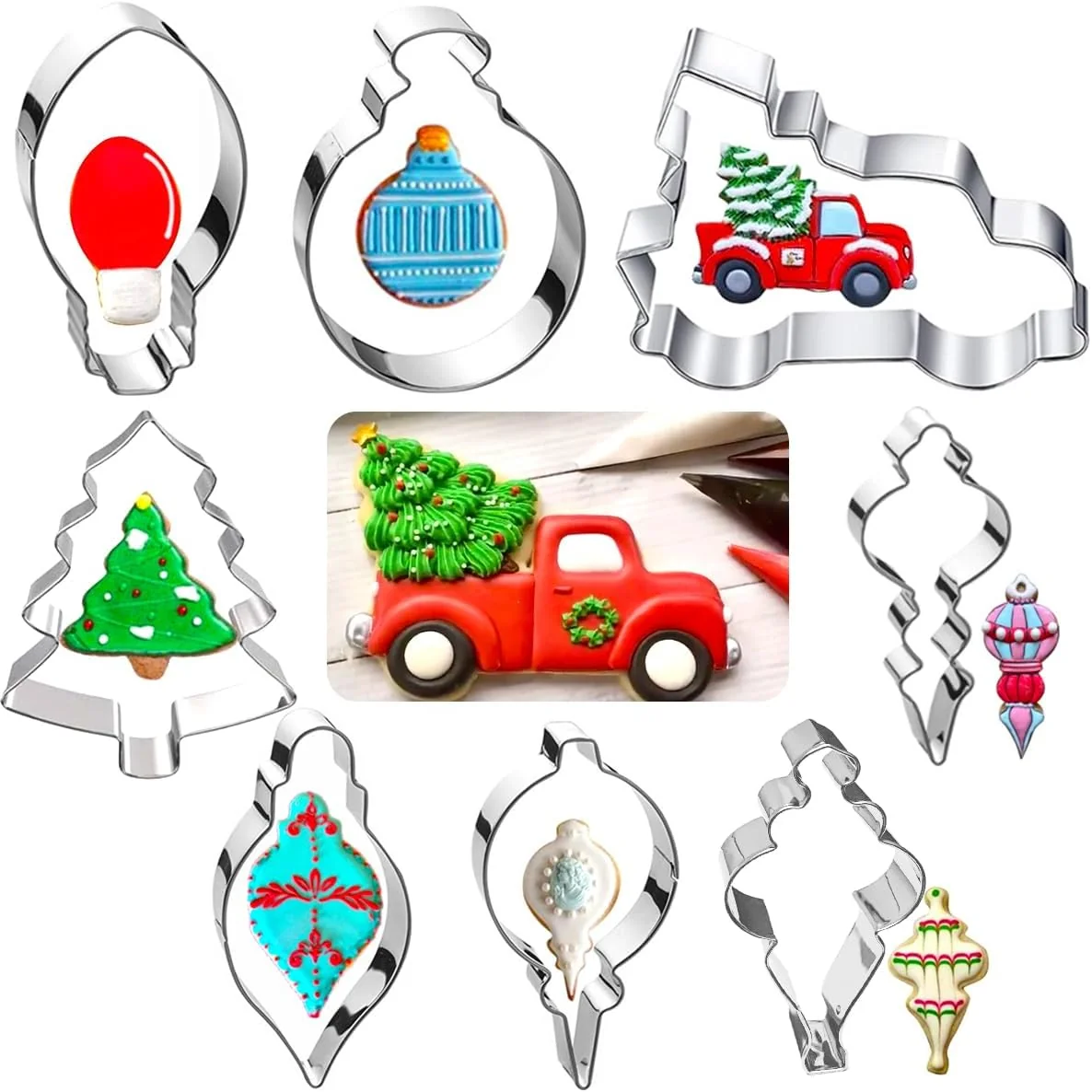 Powerful Christmas Ornament Cookie Cutters 8Pcs Large Cookie Cutters Sturdy Stainless Steel Fondant Dough Cutters for Baking Christmas Decoration Original Design