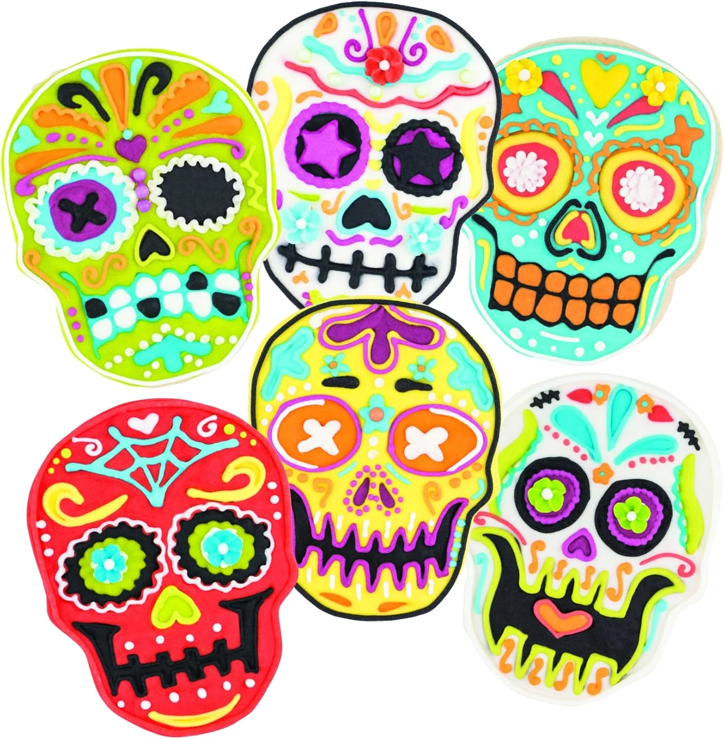 Comfortable Tovolo Sugar Skull Templates Reverse Dishwasher Safe Set of 6 Cookie Stamps with Cutter Lime White 81-22492 Relaxed