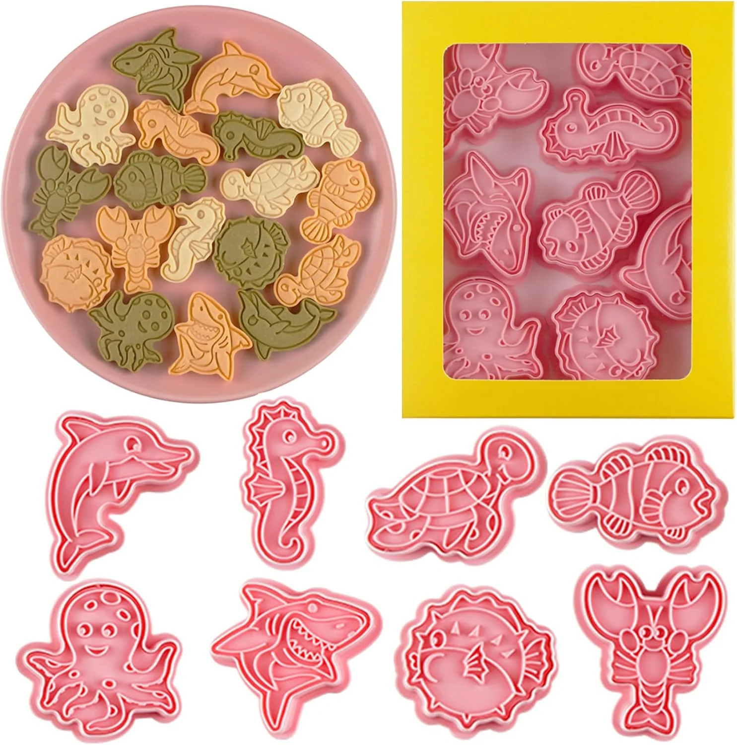 Flexible 8 Pcs Ocean Cookie Cutters Set Baking Molds 3D Ocean Press type Cookie Cutter for Baking Fondant Cheese and Pastries Comfortable